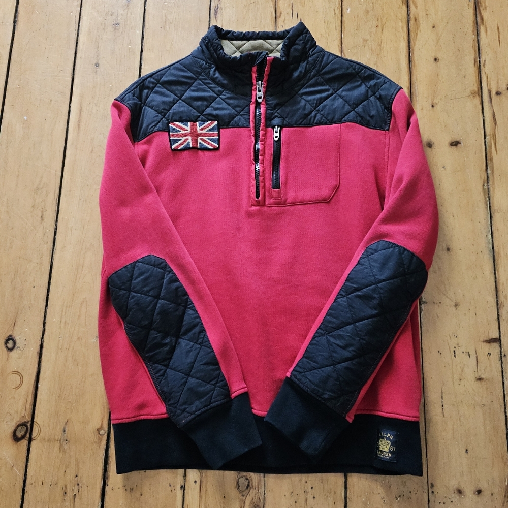Men's Red and Black Quarter-Zip Sweater